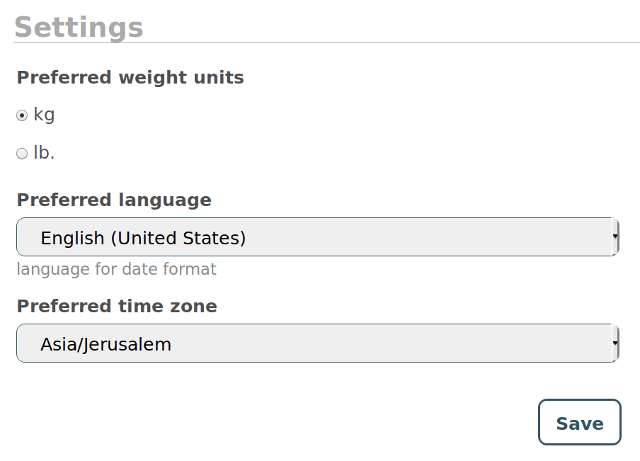 Setting preffered weight units and date fromat