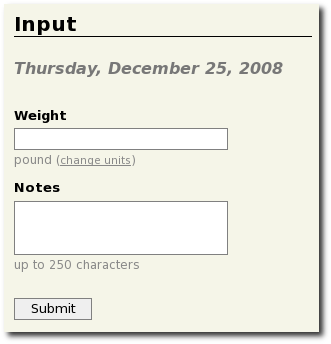The daily weight input form Daily weight input form