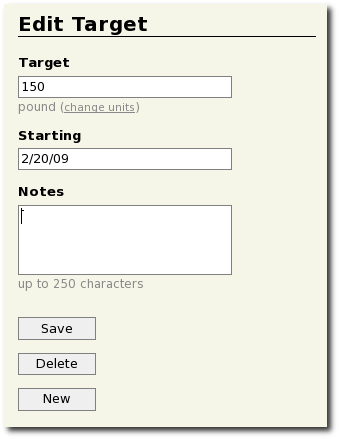 The target settings form Settings targets